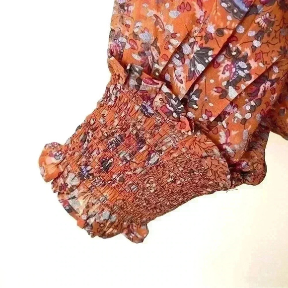 NWT Elan Orange Peasant Boho Tie Neck Long Sleeve Elastic Waist Crop Top Size M - Picture 5 of 13